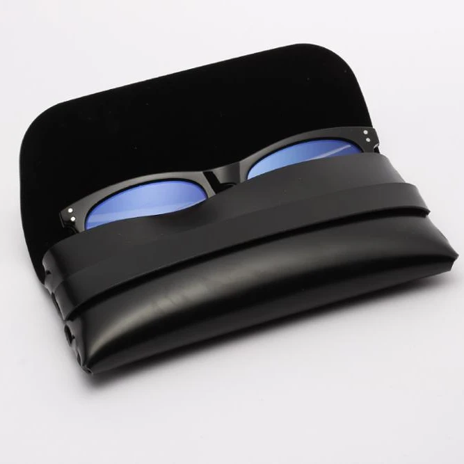 

Custom logo ready stock leather black sunglasses case