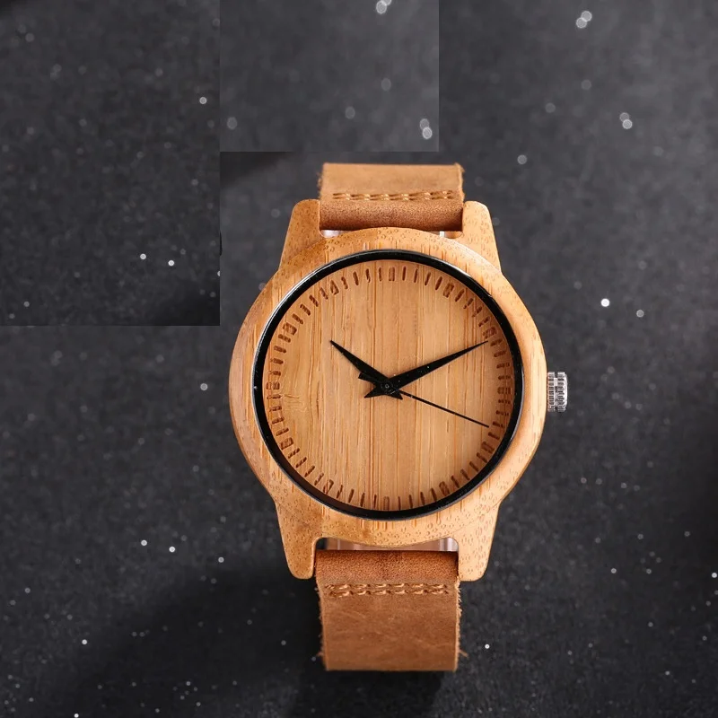 

wholesale watch custom unisex classic quartz natural bamboo wooden watch wrist from china walnut box engravable watch with logo, Natural wood color
