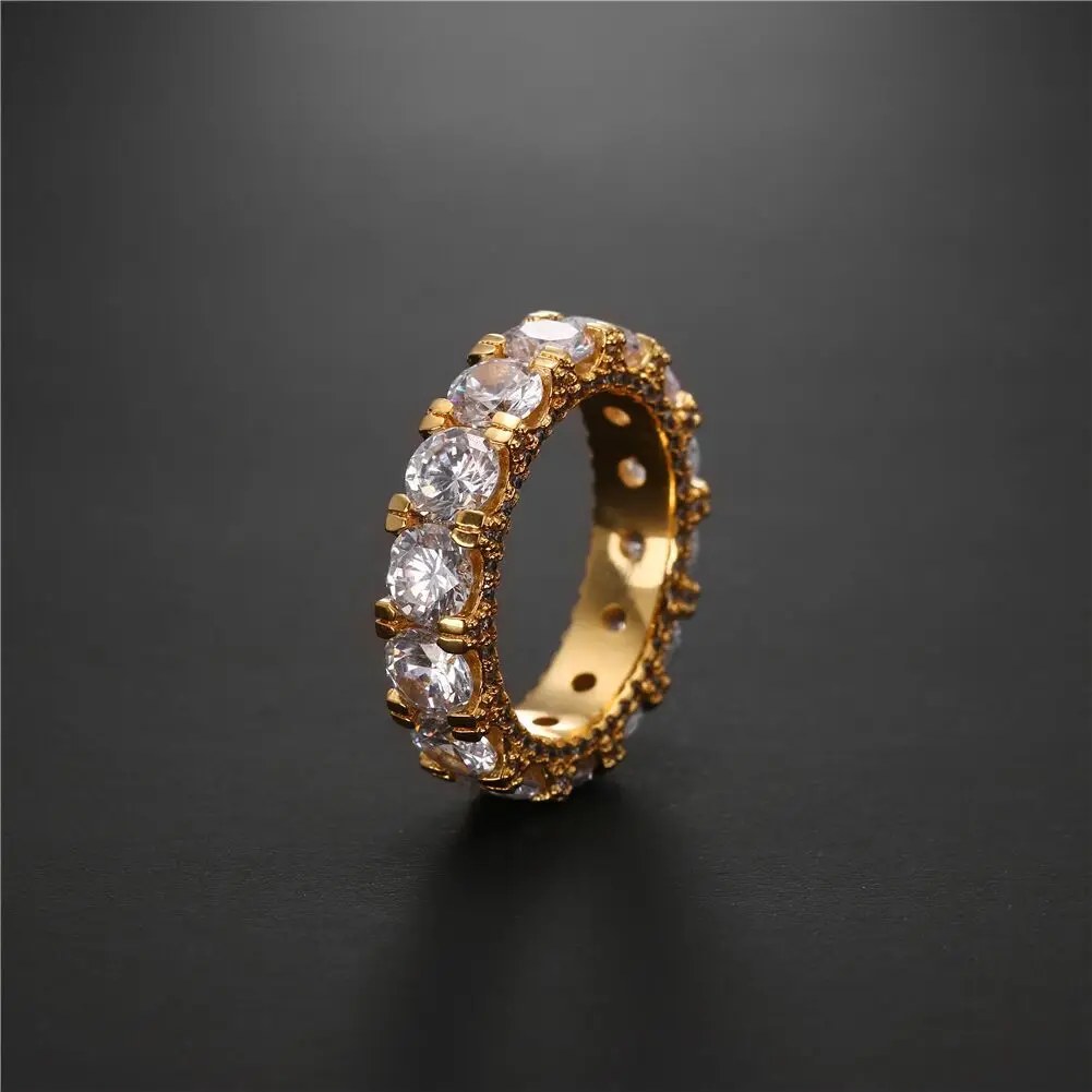 

Hip hop jewelry zircon ring gold plated rap ice sealed single row tennis fashion ring