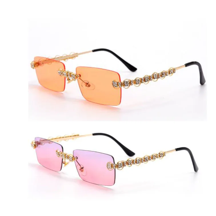 

TY0591 Ladies Crystal Eyeglasses V400 Metal Rhinestone Sunglasses 2021 Gradient Diamond Luxury Rimless Sun Glasses Shades