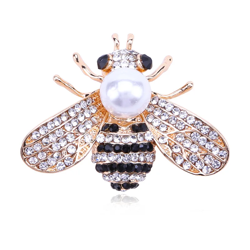 

ZJ-0225 Wholesale hot selling coat accessories alloy pin fashion suit pearl diamond bee Brooch XZ01, Silver,gold