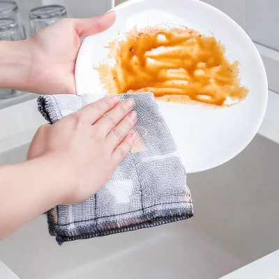 

Housework Cleaning Dish Towel Thick Cotton Gauze Dish Cloth Non-sticky Oil Absorbent Kitchen Cloth Scouring Pad