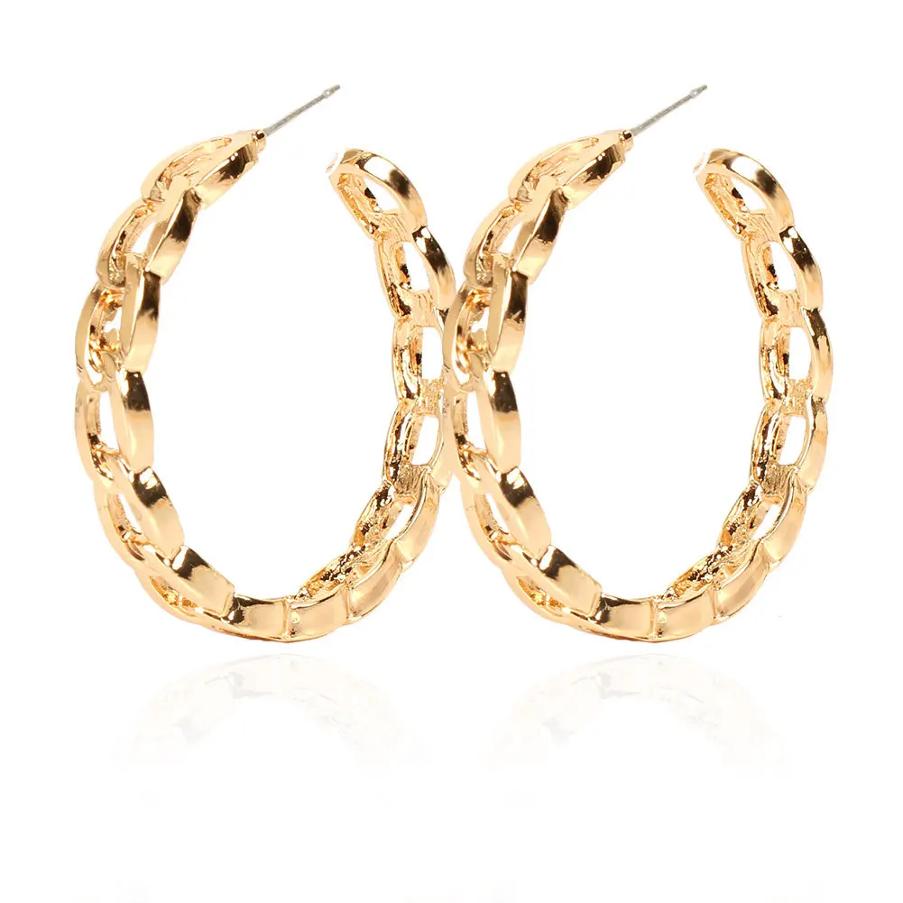 

Women Creative Exaggerated Metal C-shaped Hoop Earring Fashion Personality Chain Hoop Earring