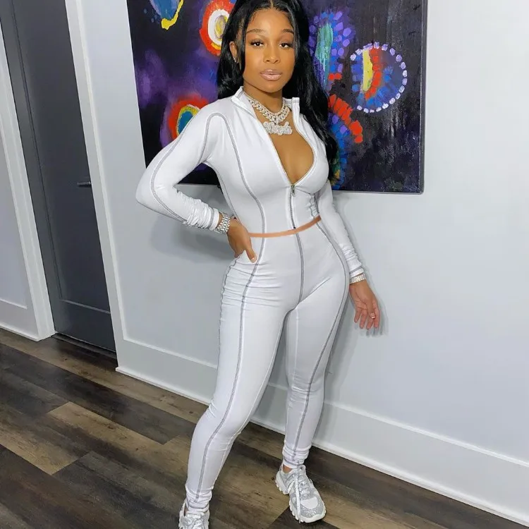 

Fall 2021 Clothes Ladies Full Zip Up Long Sleeve 2 Piece Workout Jogging Sportswear Jogger Pants Set Women Clothing Tracksuits, White,orange,red,black,green