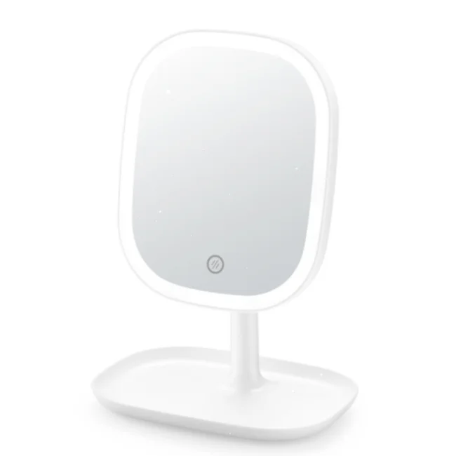 

2021 Hot seller Fashion LED mirror with light customized logo oval mirror desktop beauty makeup mirror, White, pink