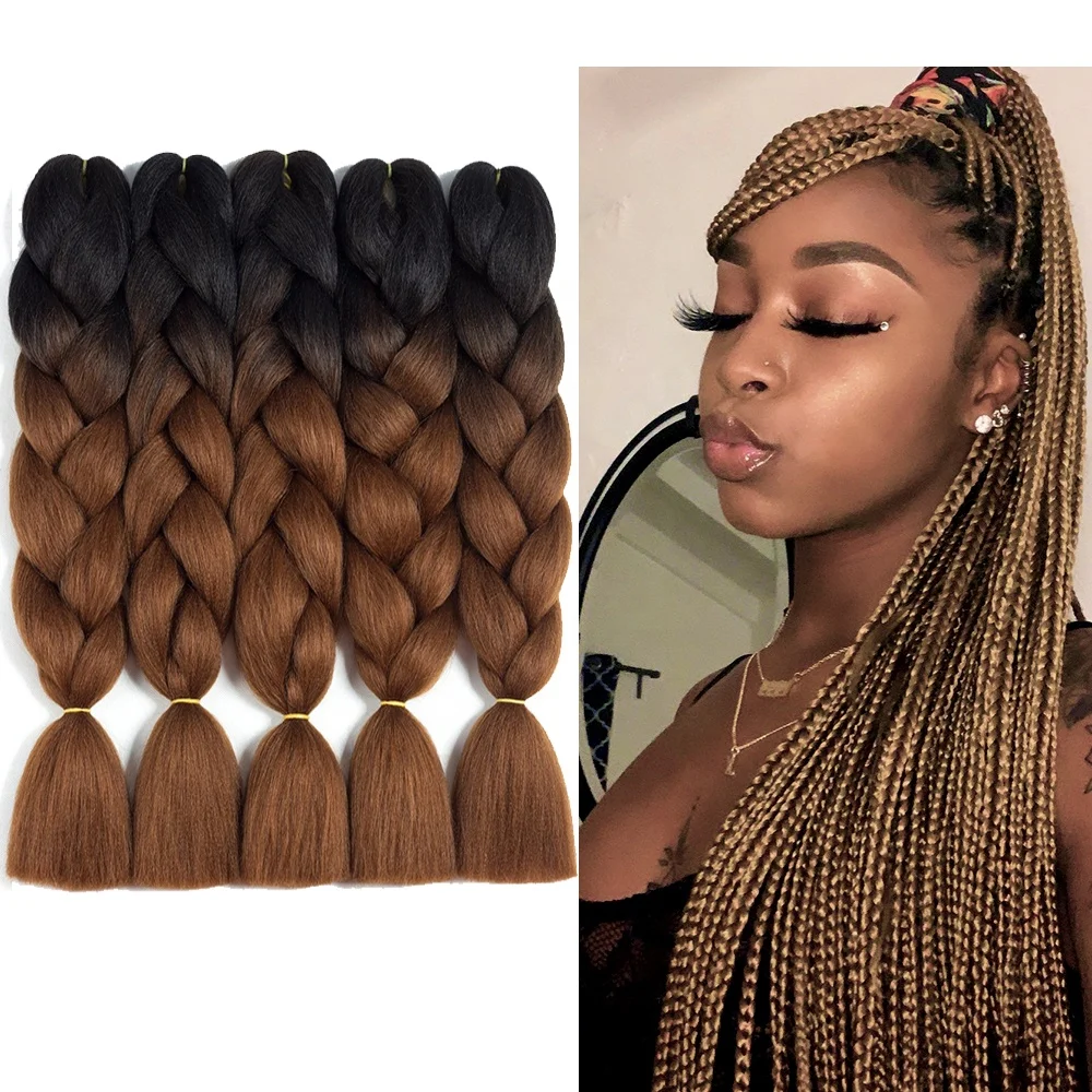 

Wholesale Private Label Jumbo Pre stretched Braiding Hair African Yaki Ombre Synthetic Braids Original Synthetic Braiding Hair, More than 63 colors available