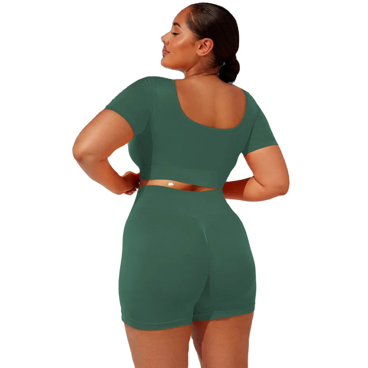 

Women's sexy seamless tight V-neck short sleeve shorts gym suit Yoga suit