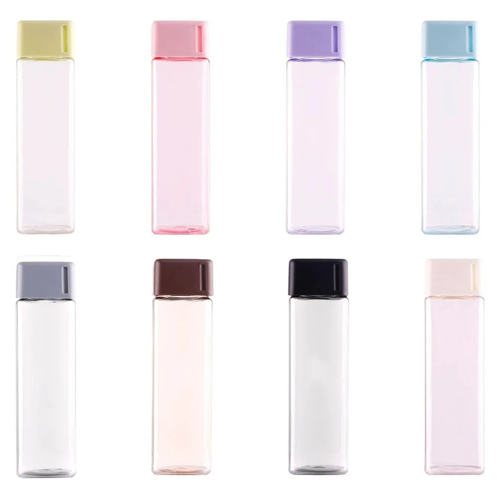 

Water Bottle Transparent Square Frosted Plastic Portable Fruit Juice Sport Applicable for Boiling Water with ROPE Accessories, Green , blue , green-blue , brown , pink , black, grey