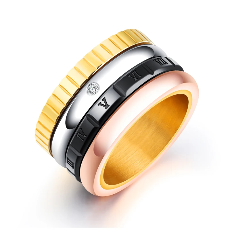 

2021 Fashion simple 12mm colorful rotatable stainless steel zircon ring design for women