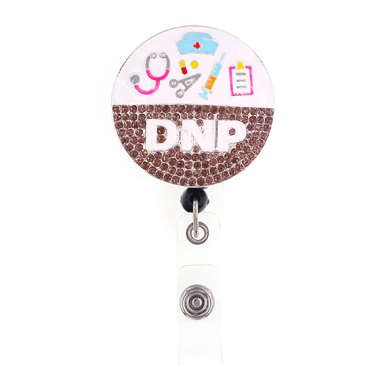 

New Design Styles Rhinestone Medical ID Card Holder Retractable Nurse Badge Reel With Clip, As picture