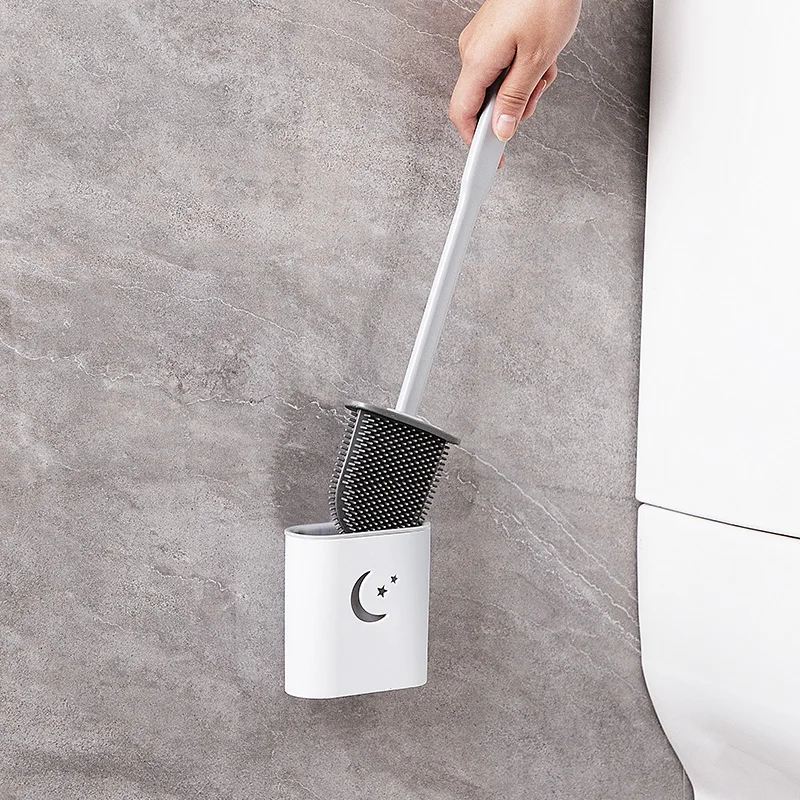 

BOOMJOY newest designer colorful free standing flat silicone flex toilet scrubber brush with holder for bathroom cleaning, Custom