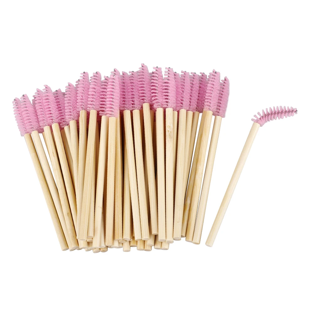 

Bamboo Handle Eyelash Brush For Eyelash Extension Cosmetic Tool Pink Eye Lashes Brush Disposable Mascara Brushes Wand, Red,pink,purple,blue,yellow