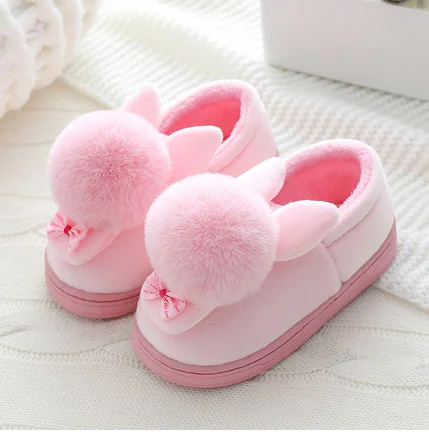 

Kids Girls Winter Slippers Boys Cartoon Rabbit Cotton Home Slippers Children's Plush Indoor Warm Shoes Bowtie Princess Slippers