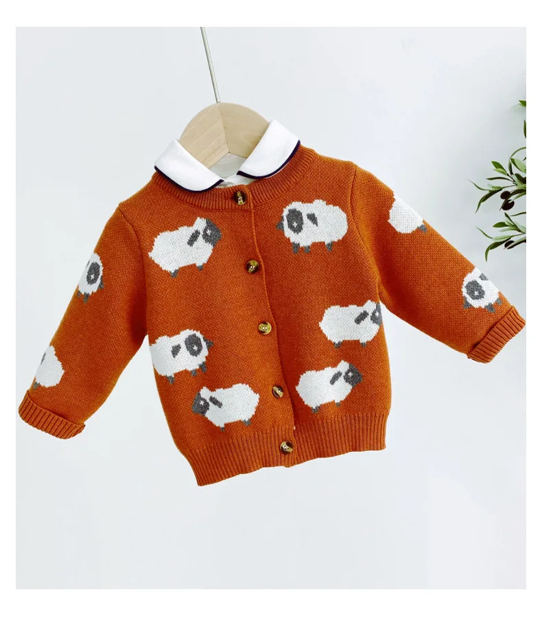 

2020 new spring and autumn baby knitted animal pattern cardigan sweater coat baby clothing set, As picture shown