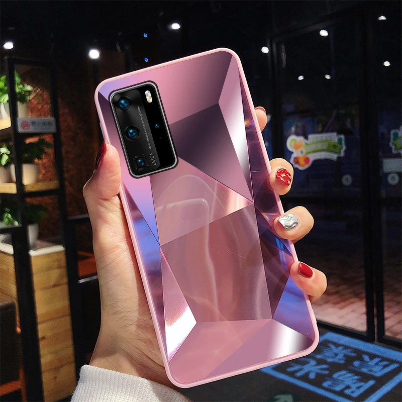 

Diamond Texture Mirror Phone Case For Huawei p40 pro Cute Soft TPU Shockproof Cover  Case