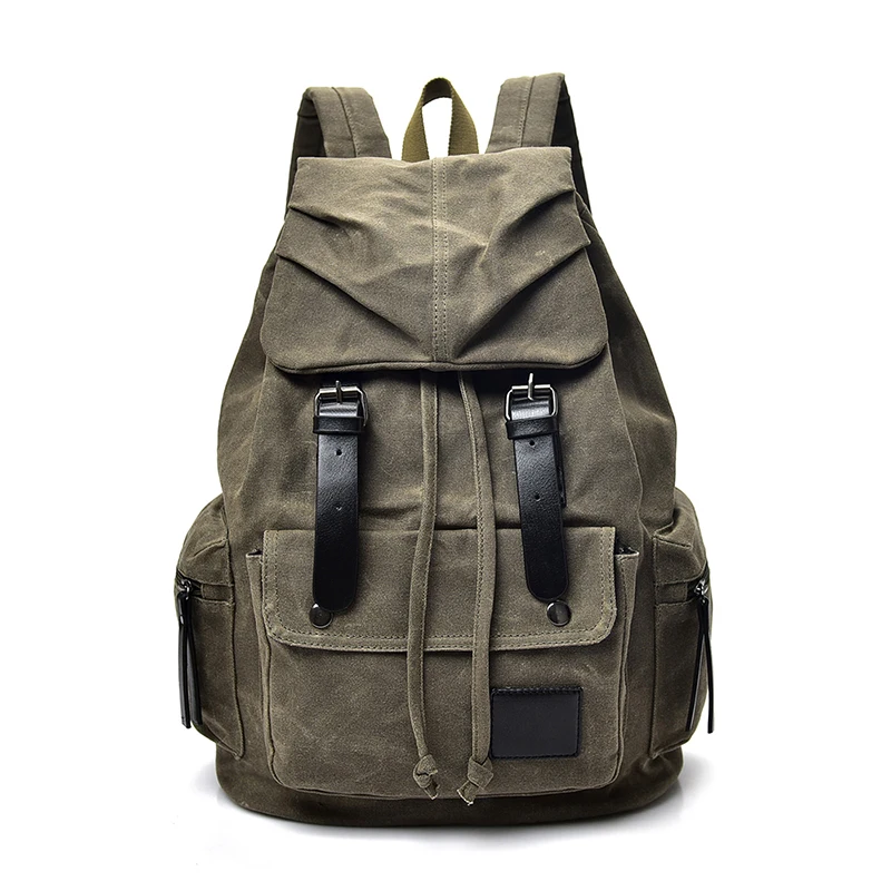 

2020 fashion newest outdoor school rucksack waxed canvas waterproof hiking traveling backpack bag, Khaki, army green, coffee