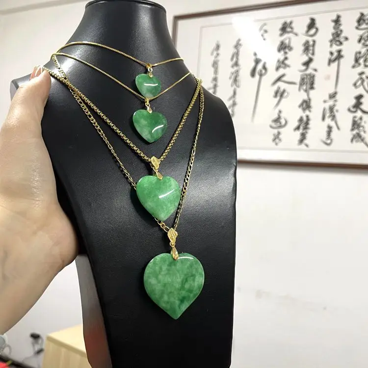 

jialin jewelry jade heart pendant natural stone solid green love shape jade heart necklace, Picture shows