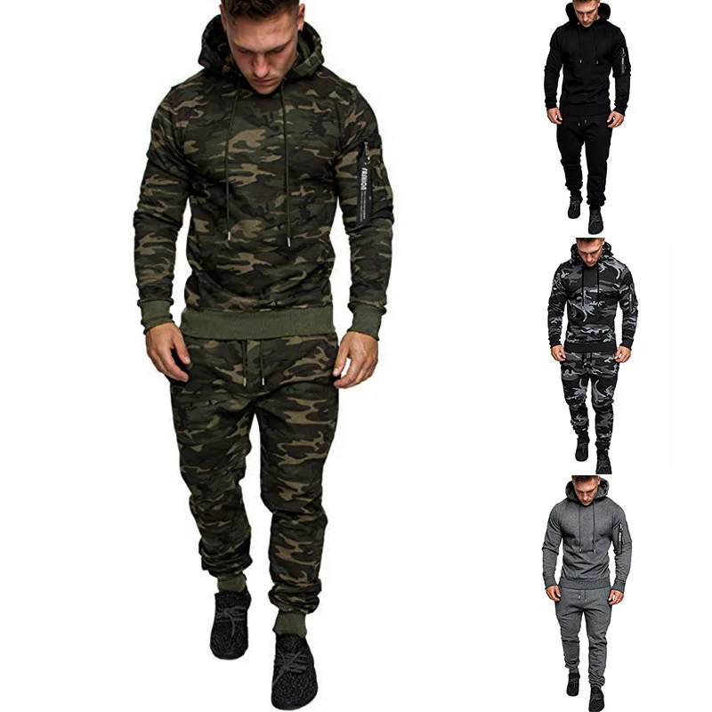 

2021 new men's European and American zipper hoodie solid color all-match sports trousers men's suit