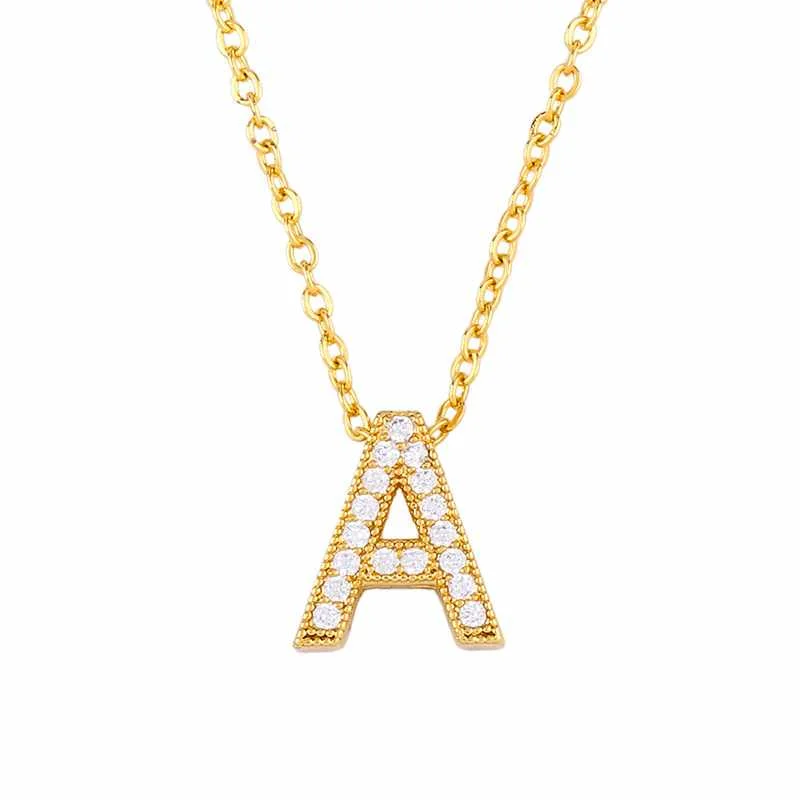 

2021 Wholesale Women Fashion 26 English Letters Popular Inlaid Diamond Alphabets Charm Pendant Couple Necklace Chain, Gold