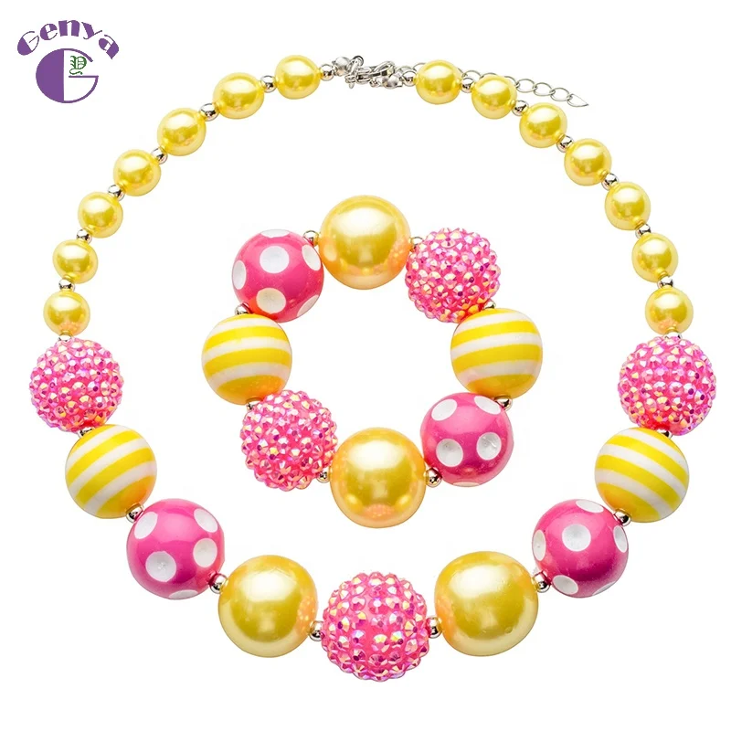 

Genya Gumball kids Jewelry Set Chunky kids Jewelry Necklace and Bracelet Set Eco-friendly Safety Bubblegum Girls' Birthday Gift, As picture