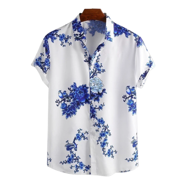 

Hot selling new arrival mens short sleeve printed floral hawaiian casual shirts, Black,blue and turquoise