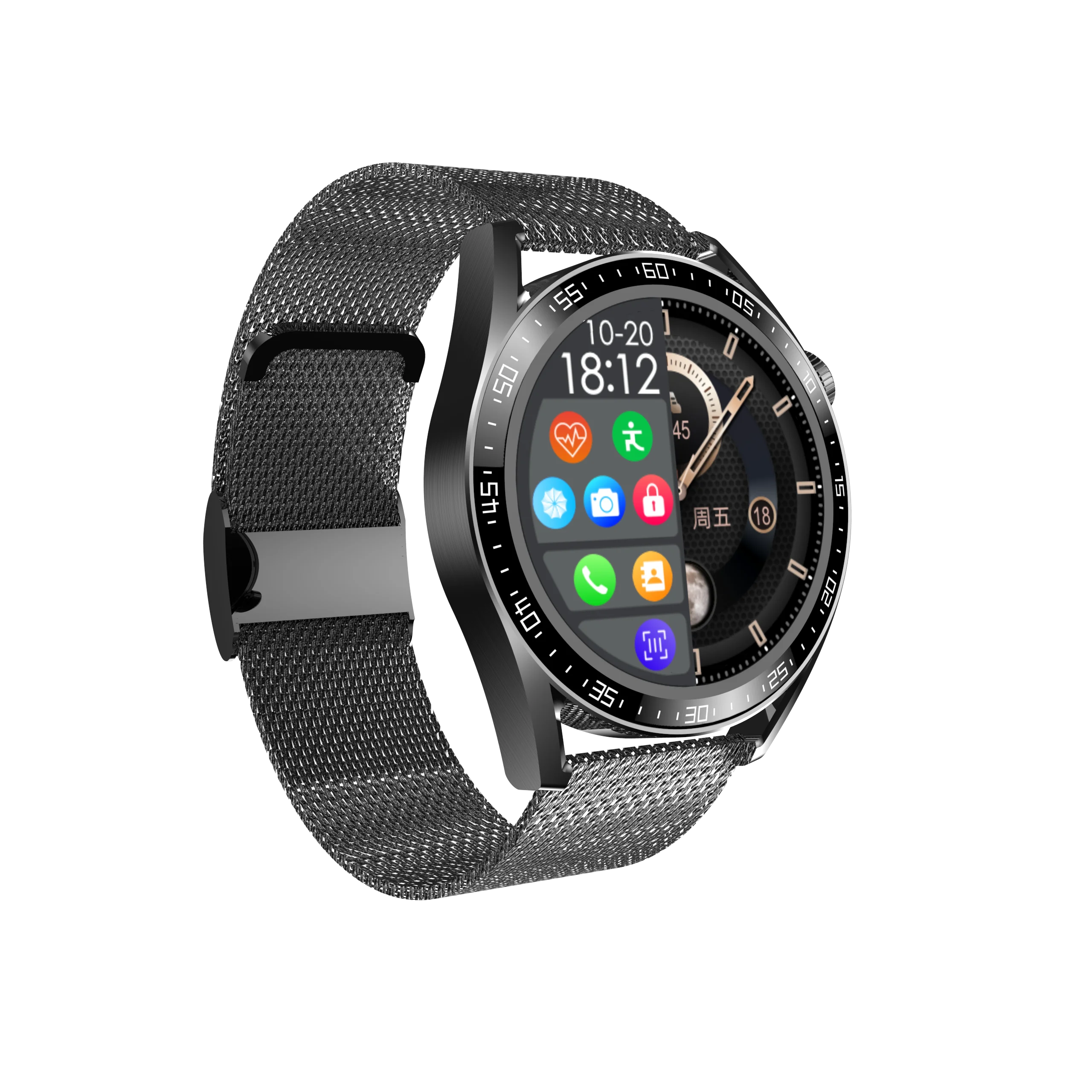 

New Smart watch 24 hours Blood Pressure Custom Watch Face BT Call Milannese Band Smartwatch with Chile, Silver+black