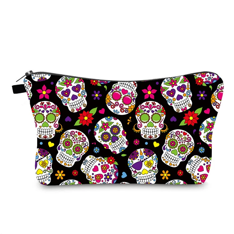 

YASEN Polyester Colorful Skull Pattern Portable Women Travel Storage Bag Toiletry Organize Cosmetic Bag Waterproof Make Up Bag