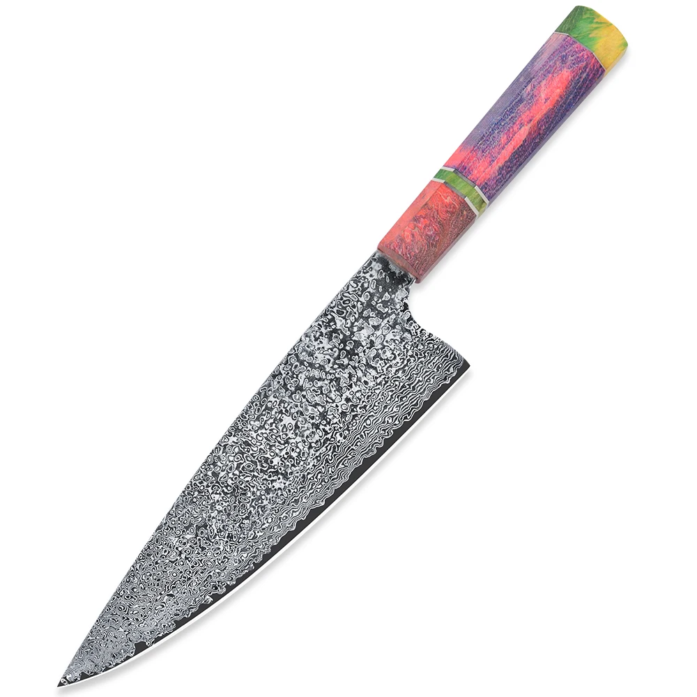 

JK200CF2 60mm Extra Wide 33 layers Both Sides Damascus Steel Blade Colorful Solid Wood Handle Cloudy Pattern Damast Chef Knife