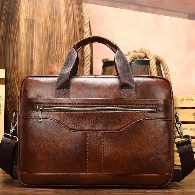 

Marrant 8824 Custom logo wholesale Men's Genuine Leather Briefcase waterproof Laptop Handbag Shoulder bag Business Brief case, Coffee