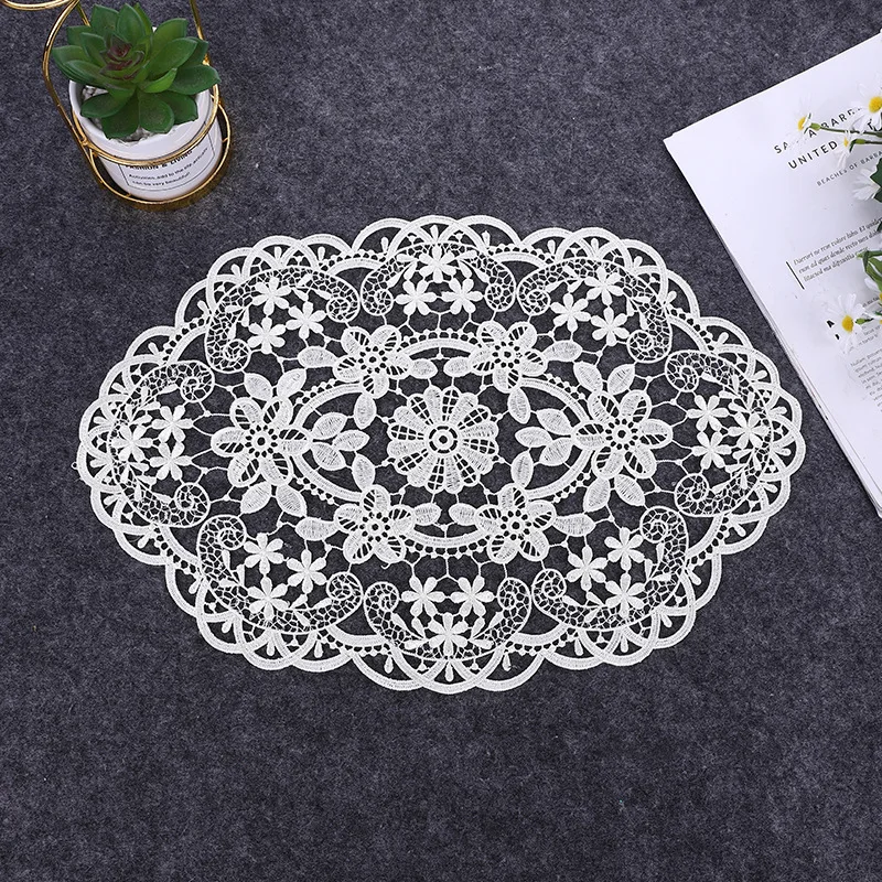

1pc Placemat Coffee Table Mat Nordic Hollow Embroidery Table Runner Home Cover Oval Table Mat Photo Props