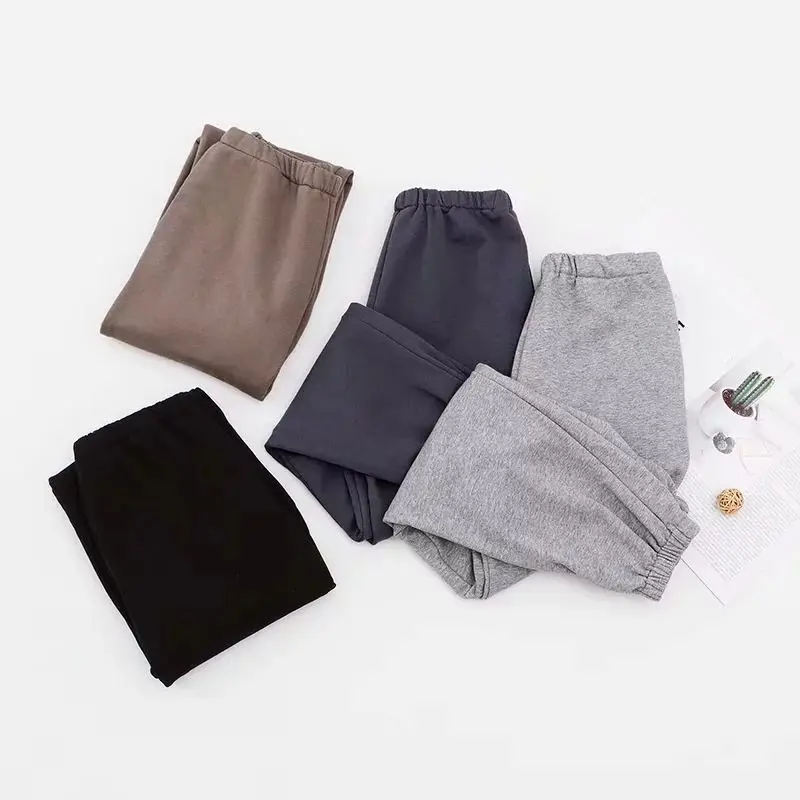 

Women Casual Loose High Waist Sports Pants leisure trousers Solid Color Sweatpants Baggy Ankle-length Trousers Black Gray, In available, oem accepted