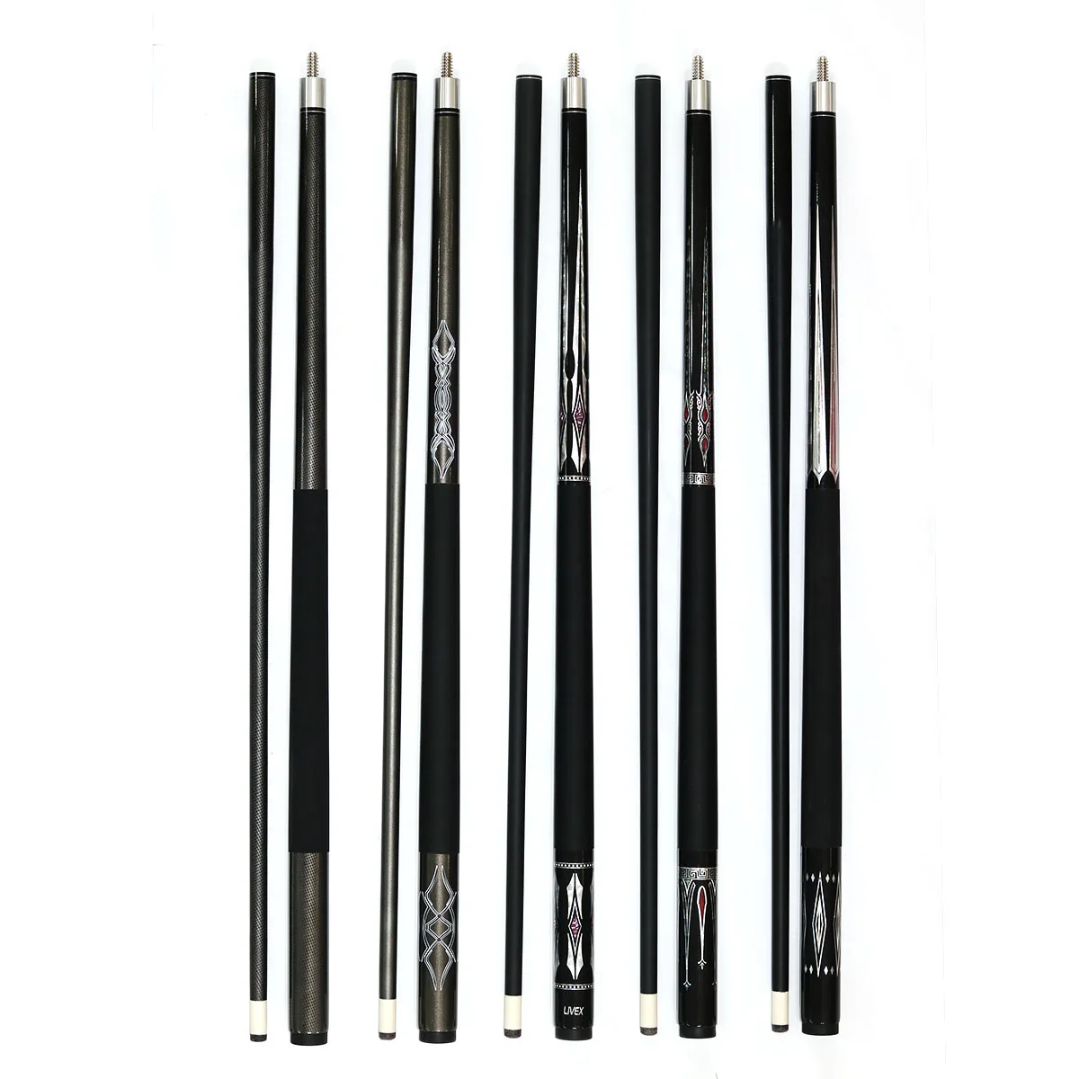 New Arrival Quality 12.5-13MM Tip 58" Pool Cue 2-pc Center Jointed Carbon Graphite Black Billiard Cue Stick
