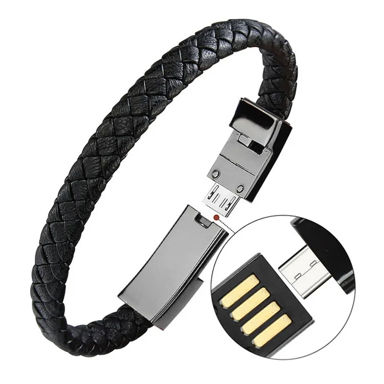 

Wholesale Convenient Data Line Bracelet USB Cable Leather Bracelet Charger, Picture