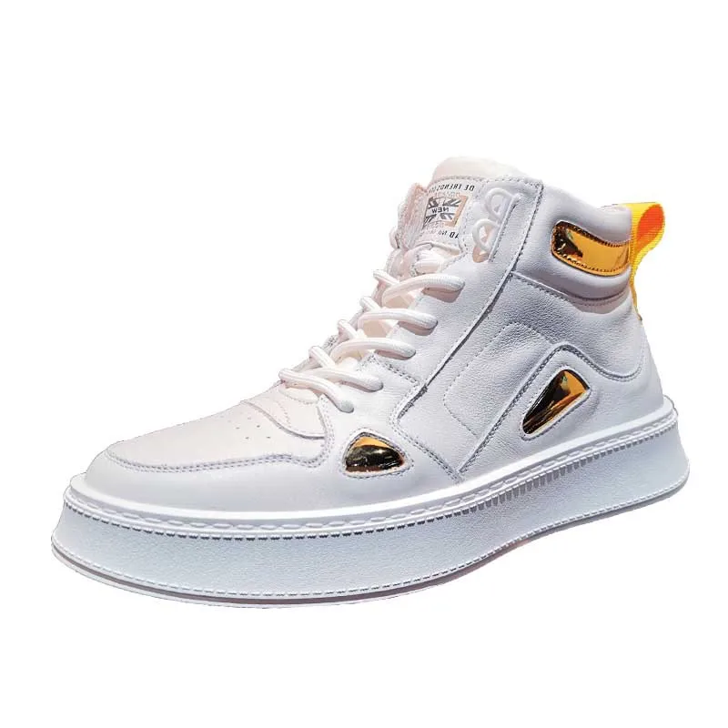 

European station cowhide white shoes men's winter fashion high-top shoes 2022 trend all-match casual shoes, Picture