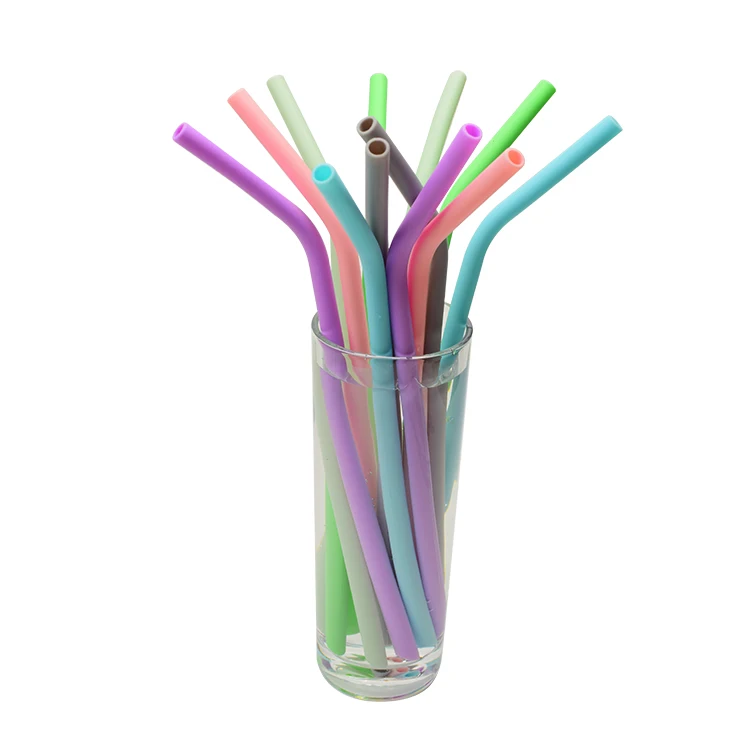 

12pcs With Clean Brush Wheat Straw Dinnerware Sets Customized Professional Glass Drinking Straw Silicone Soft Curved Straw Set, 18colors in stock or making your own color