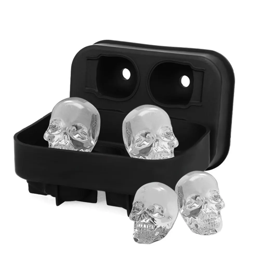 

A3263 Home Bar DIY 4 Cells Skull Cube Bar Accessory Whiskey Glasses Maker Ice Balls Trays Silicone Skull Ice Mold, 5 colors