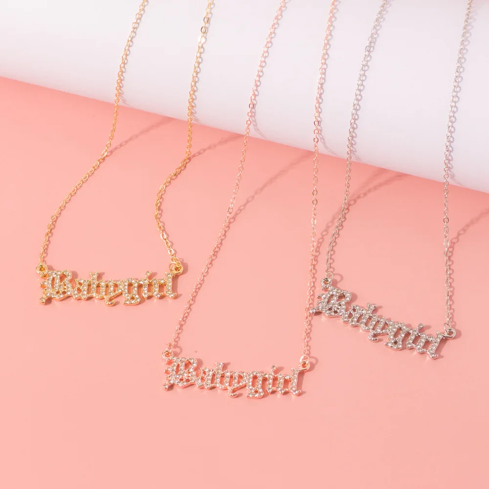 

Fashion all-match items "Baby Girl "English letter necklace clavicle chain ins jewelry with diamond