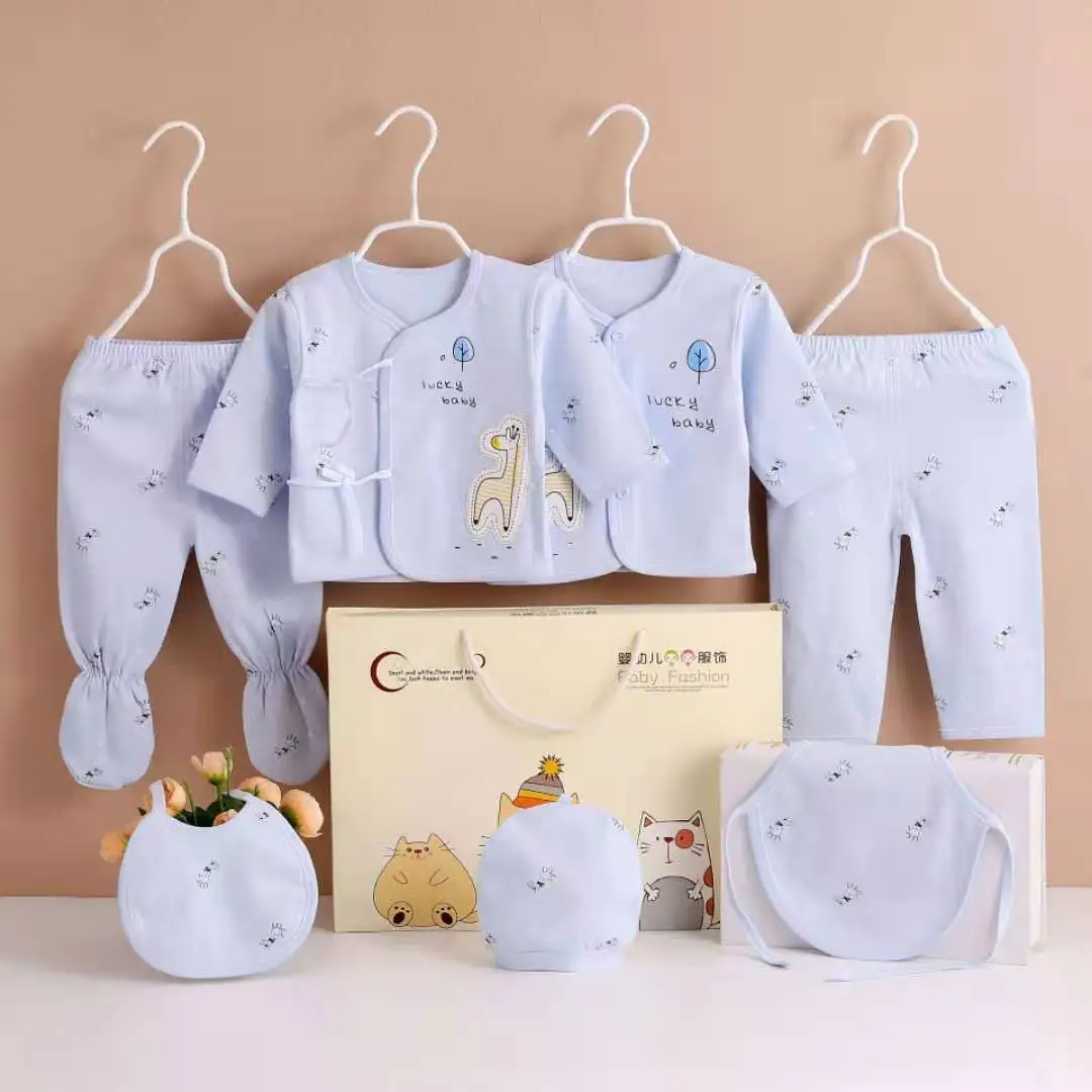New Design Rompers Baby 7 Pcs Set Baby Gift Set Newborn Wholesale Newborn Baby Clothes 100% Cotton Four Seasons