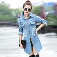 

OEM Design Ripped Jeans Jacket Women Slim Long Windbreaker Coat Denim Jacket With Holes Harajuku Vintage Outerwear S-3XL