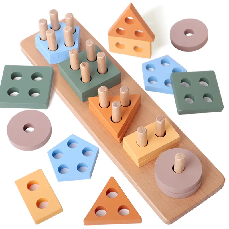 

Educational Preschool Toddler Toys Montessori Shape Color Recognition Geometric Board Wooden Sorting & Stacking Toys