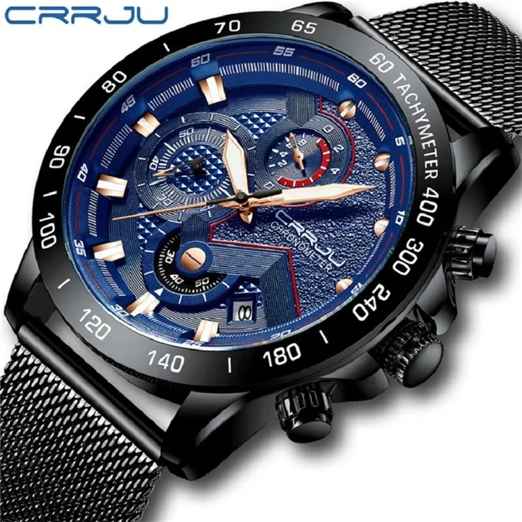 

CRRJU 2021 New Fashion Mens Watches with Stainless Steel Top Brand Luxury Sports Chronograph Quartz Watch Men