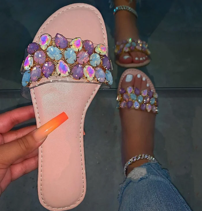 

2021 New style bling slippers fashion women shiny slides ladies crystal sandals