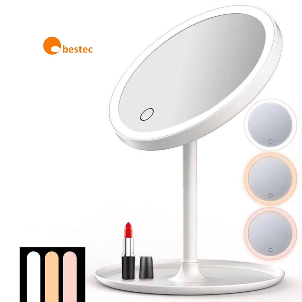 

Best Seller Smart Touch Desktop Vanity Mirror Beauty Breeze Cosmetic LED Light Fan Makeup Mirror 5X Make Up Mirror with Fan