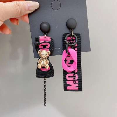 

Aimgal Jewelry-New sweet asymmetric earrings with cartoon metal bear earrings