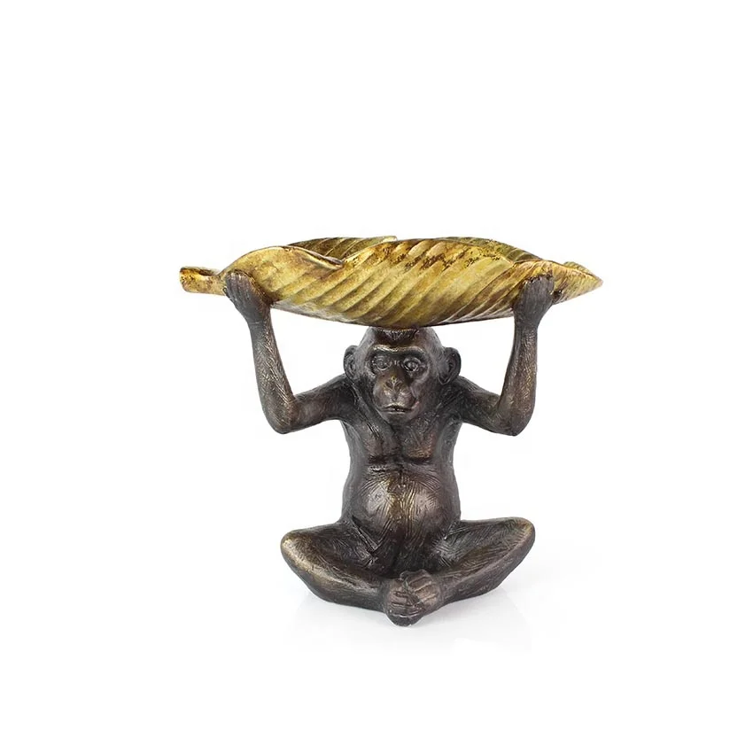 High quality resin  3D antique monkey holding gold coffee table  tray desk decorative for home details