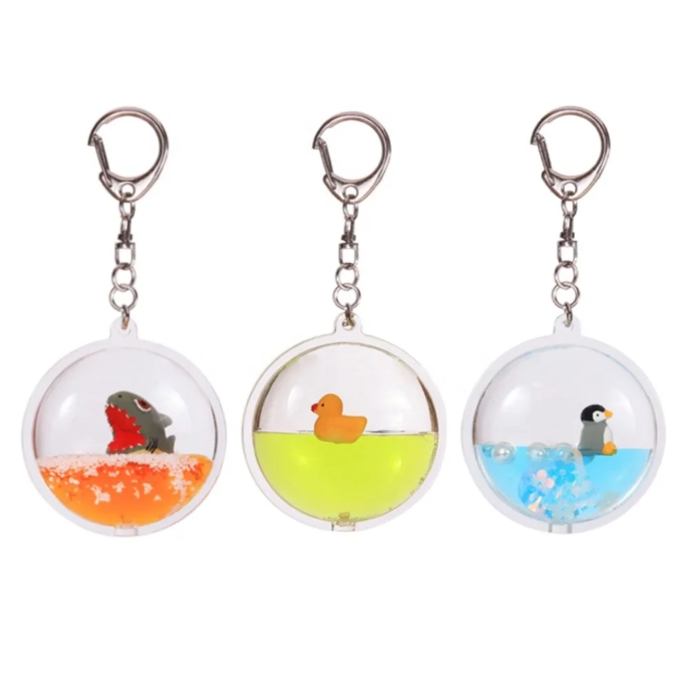 

Round Acrylic Liquid Keychains Oil Filled 3D Small Animal Floater Figure Water Float Keyring for Girl Cute Gifts