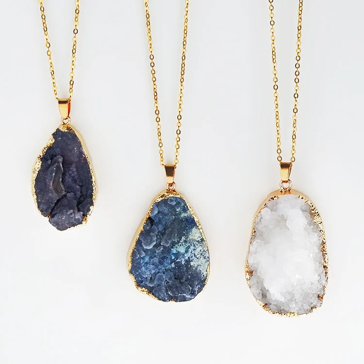 

Gold Plated Irregular Natural Stone Pendant Crystal Healing Necklace Chain