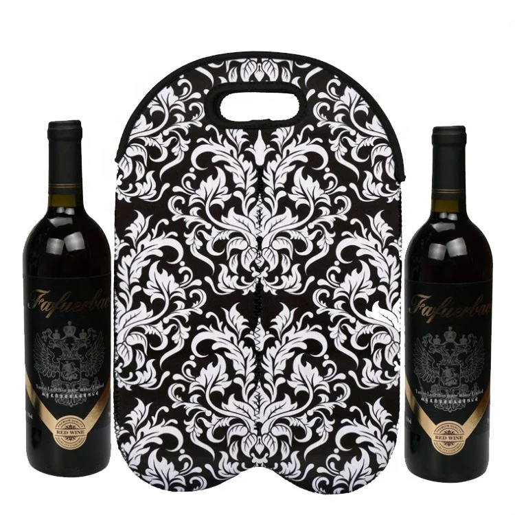 

Custom Print Double Pack Neoprene Wine Bottle Holder Cooler, Black with print or custom