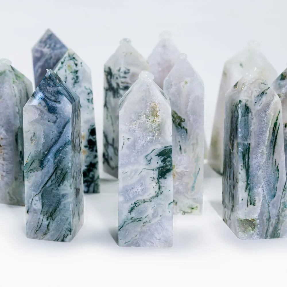 

Wholesale natual crystals healing stone moss agate point wand tower