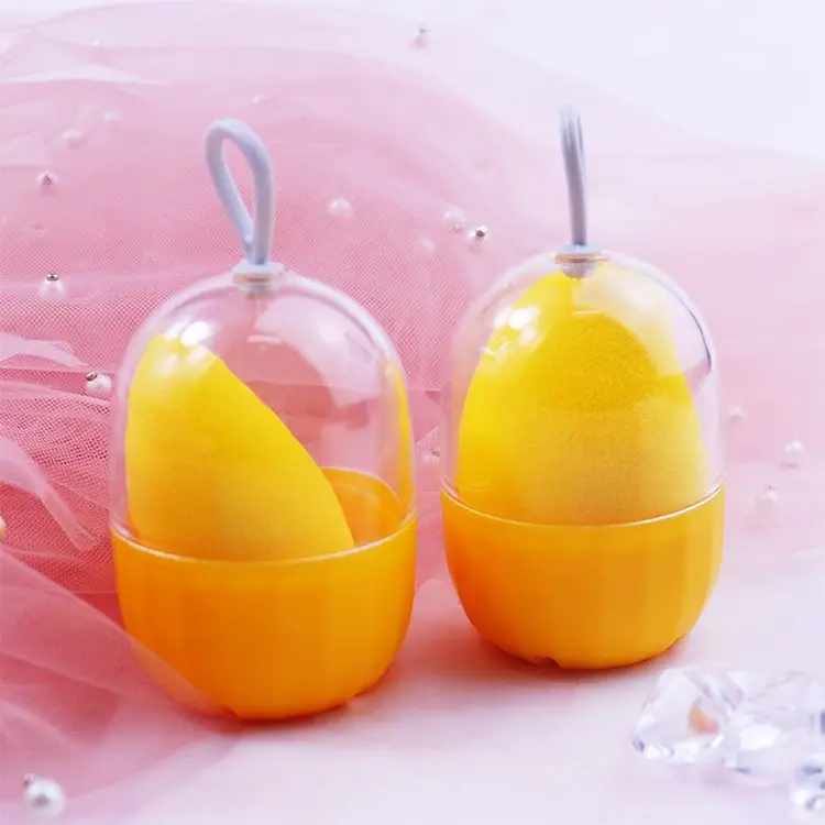 LOW MOQ 50PCS Custom Logo Wholesale Factory Price Private Label Soft Puff Powder Foundation Blush Mango-shaped Makeup Sponge Case